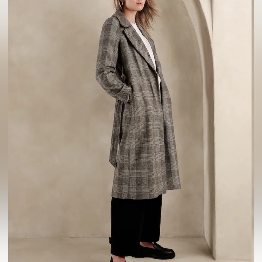 Banana Republic Plaid Tie-Waist Wrap Coat